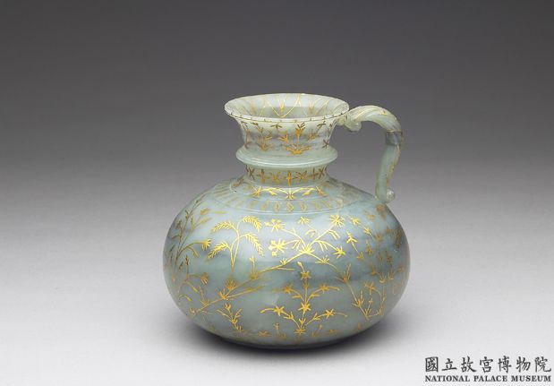 印度 玉嵌金絲單柄大罐